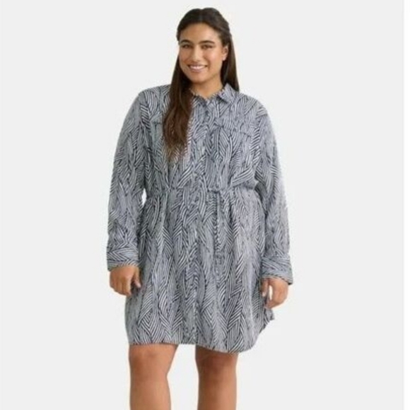 Terra & Sky Dresses & Skirts - NWT Terra & Sky Navy White Stripe Print Mini Shirt Dress Size 4X
